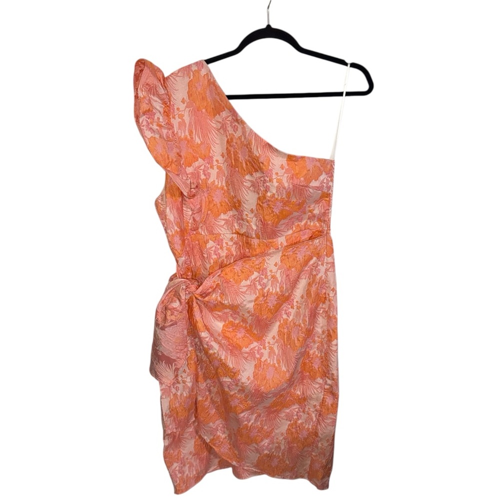 One-Shoulder Floral Cocktail Dress in Coral Pink